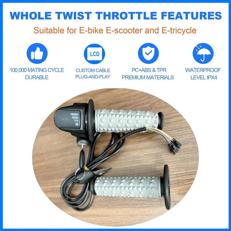 Hizoncore Full Twist Throttle Fits for Ridstar Q20, 48V True Plug and Play Taper Handles Ebike Throttle 3 Pin Easy Installation, LCD Display with Key Lock, Throttle Grips for Ebike Motorcycle Scooter - Image 3